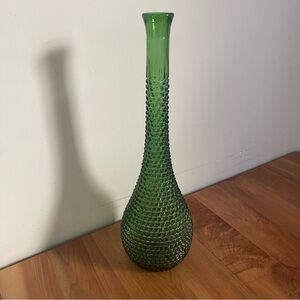 Vintage Italy Empoli 15" Green Diamond Glass Genie Bottle Decanter NO STOPPER